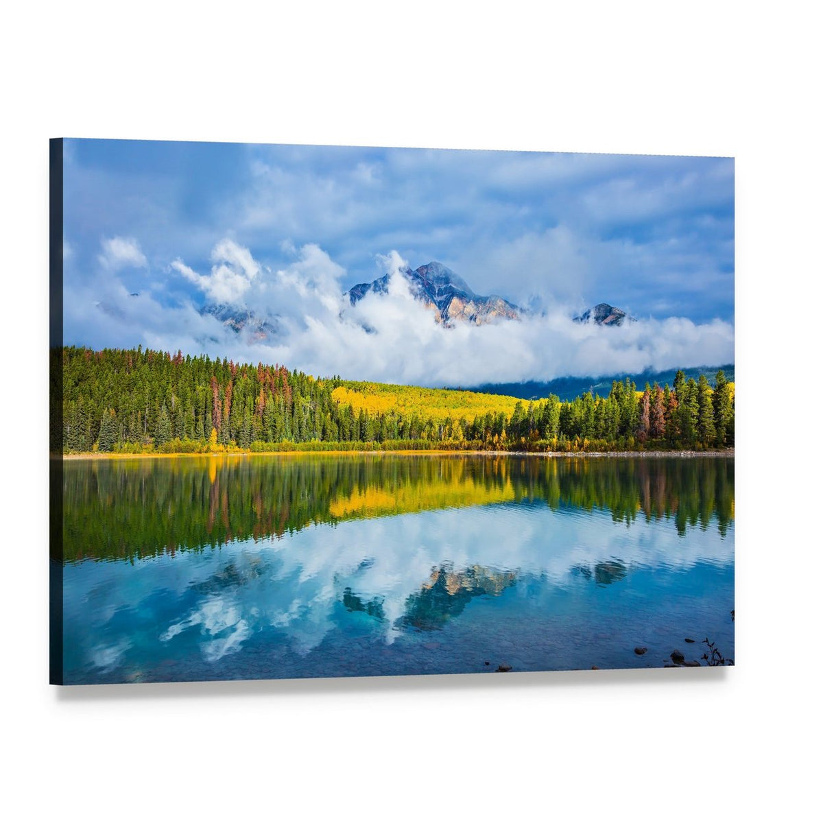 Patricia Lake Reflection Canvas Wall Art, single panel gallery wrapped canvas, angled product view