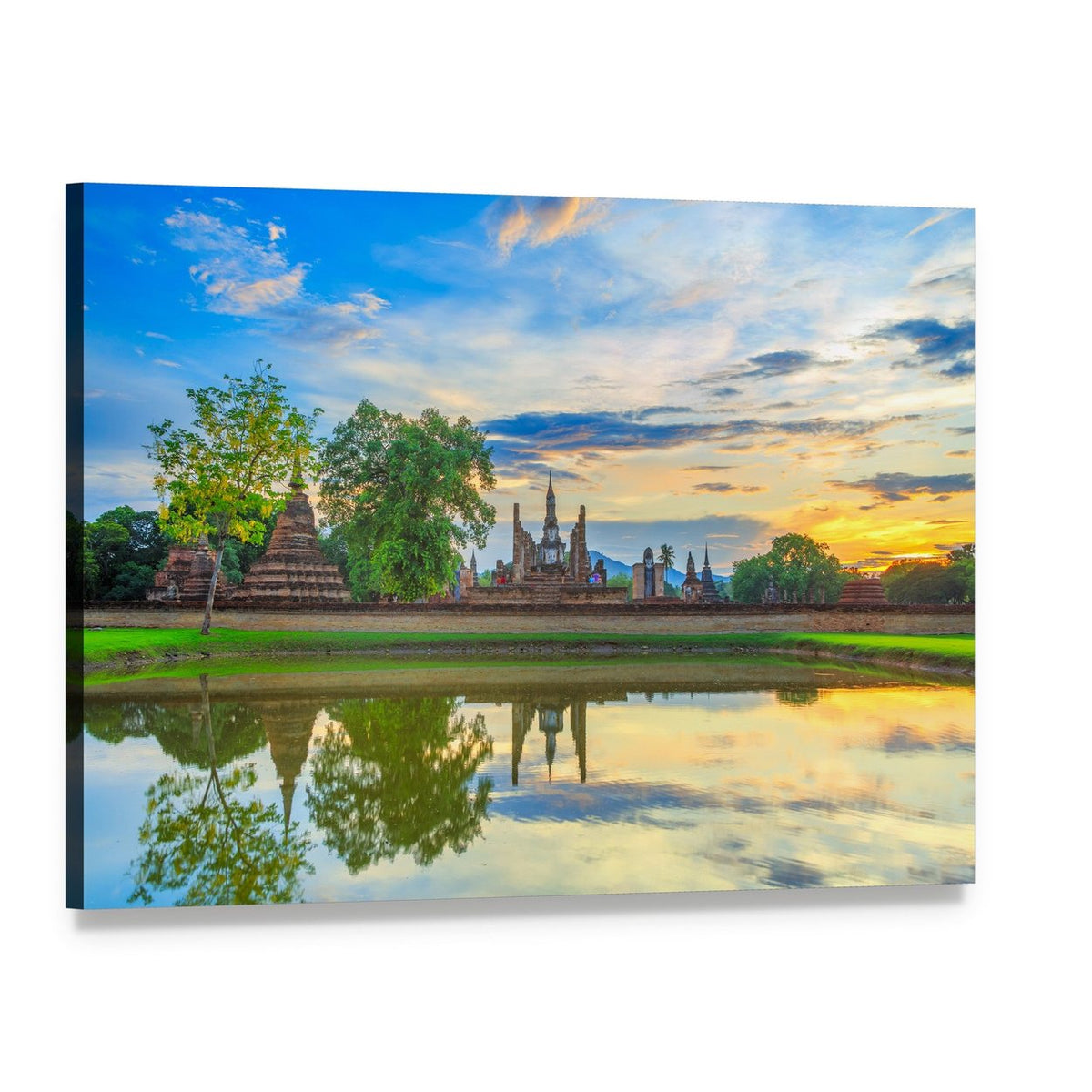 Sukhothai Temple Ruins at Sunset Canvas Wall Art, single panel gallery wrapped canvas, angled product view