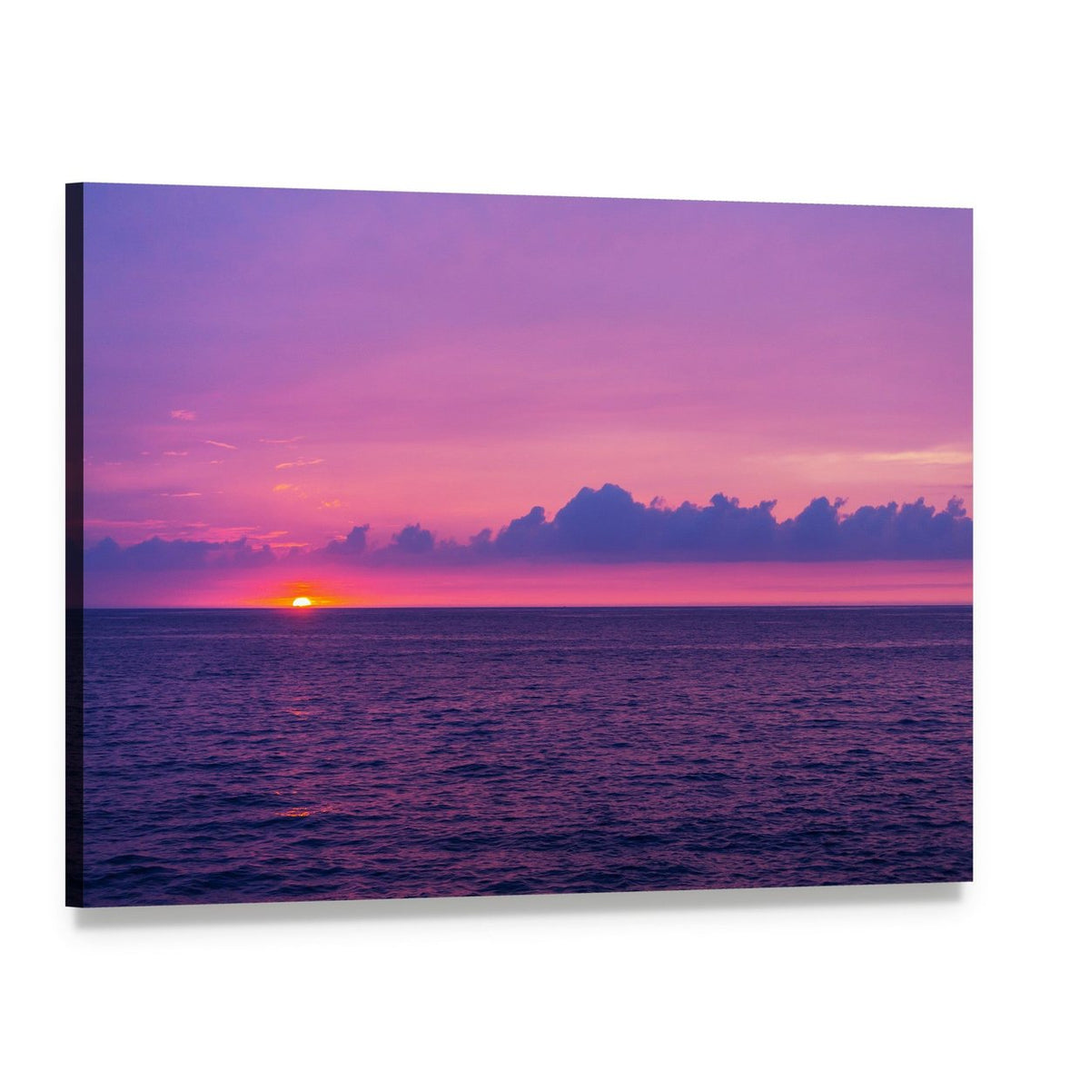 Vibrant Sunset Over Ocean Canvas Wall Art, single panel gallery wrapped canvas, angled product view