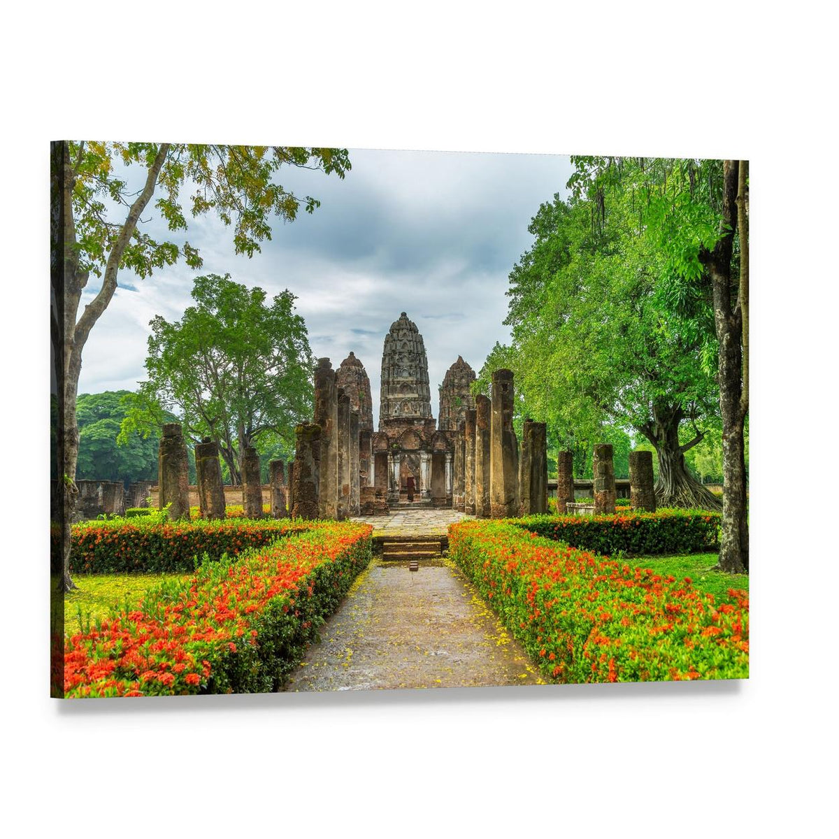 Sukhothai Temple Ruins and Gardens Canvas Wall Art, single panel gallery wrapped canvas, angled product view