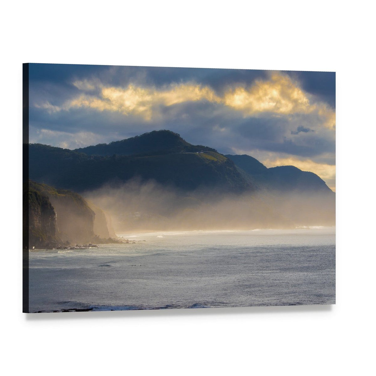 Sunlight on Coal Cliff Coast Canvas Wall Art, single panel gallery wrapped canvas, angled product view