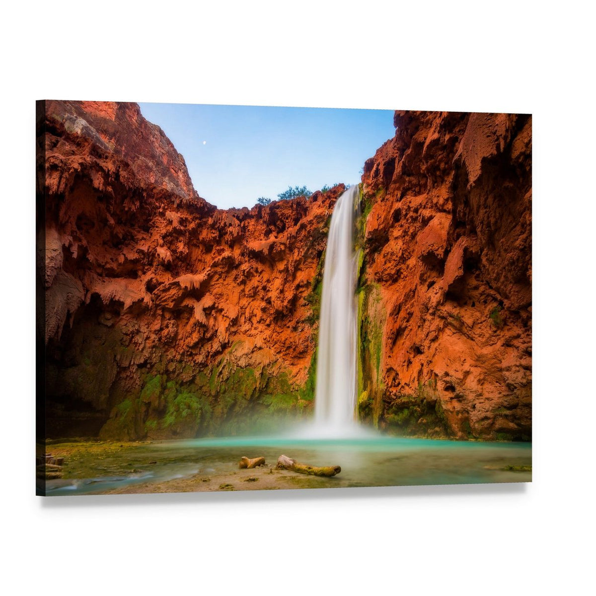 Turquoise Waters of Mooney Falls Canvas Wall Art, single panel gallery wrapped canvas, angled product view
