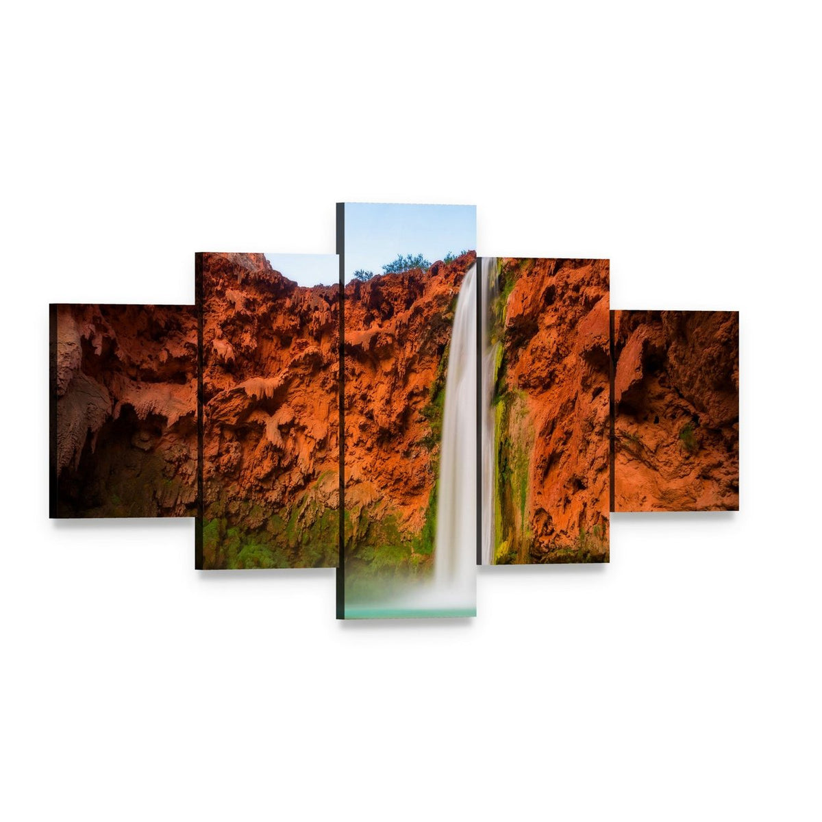 Turquoise Waters of Mooney Falls Canvas Wall Art, 5 panel 5 Star layout gallery wrapped canvas set, angled product view