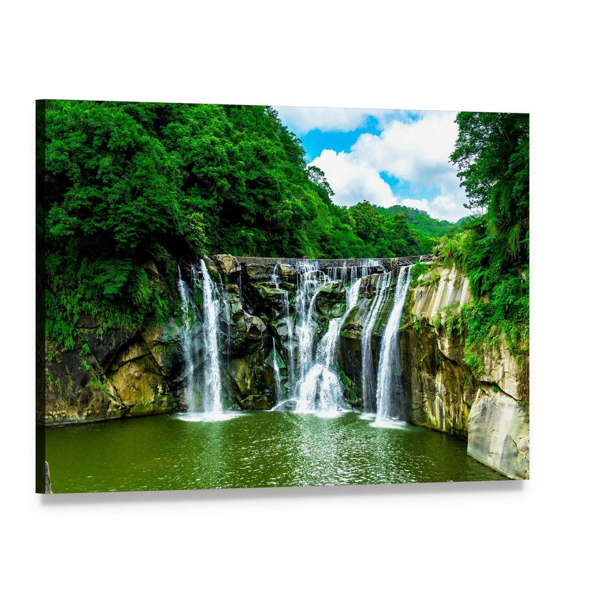 Shifen Waterfall in Lush Forest Canvas Wall Art, single panel gallery wrapped canvas, angled product view