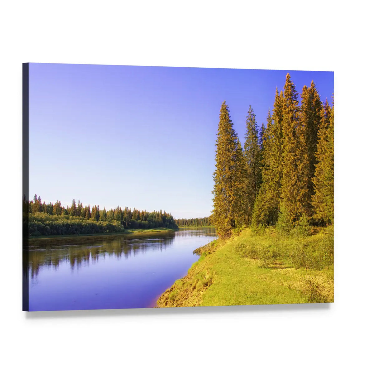 Taiga River Shore Canvas Wall Art, single panel gallery wrapped canvas, angled product view