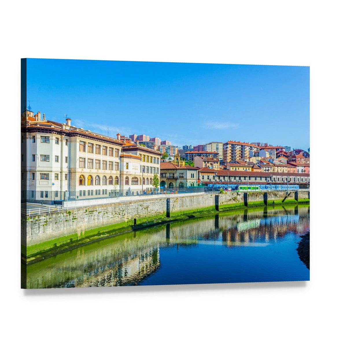 Nervion River Waterfront Canvas Wall Art, single panel gallery wrapped canvas, angled product view