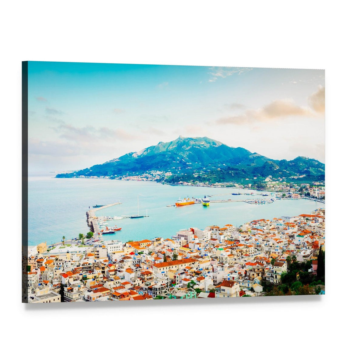 Zaante Harbor Overlooking Ionian Sea Canvas Wall Art, single panel gallery wrapped canvas, angled product view