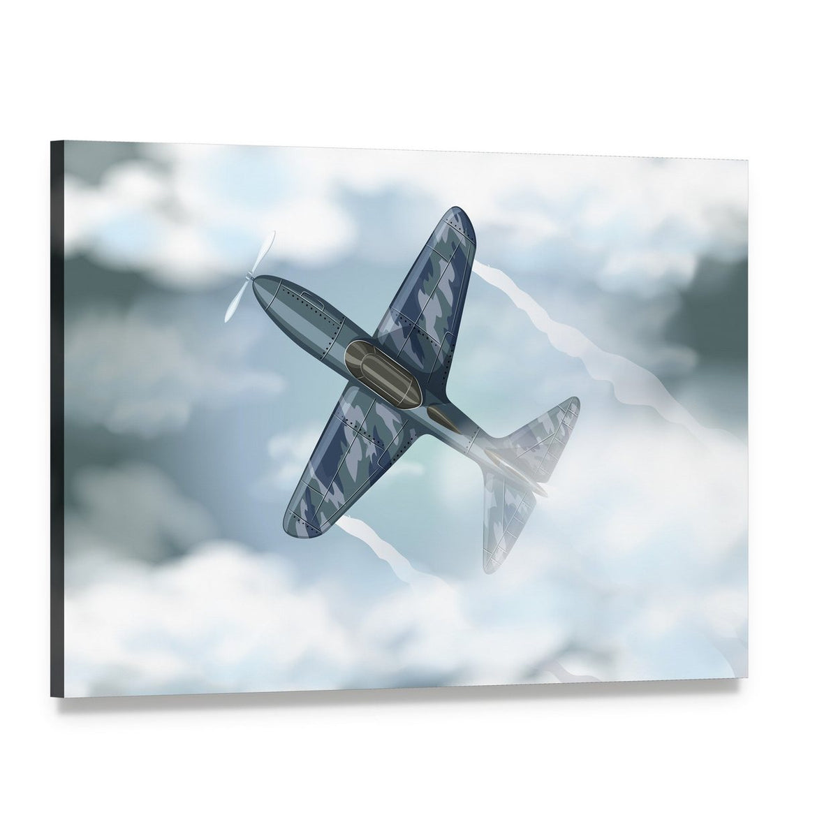 Vintage Military Jet in Flight Canvas Wall Art, single panel gallery wrapped canvas, angled product view