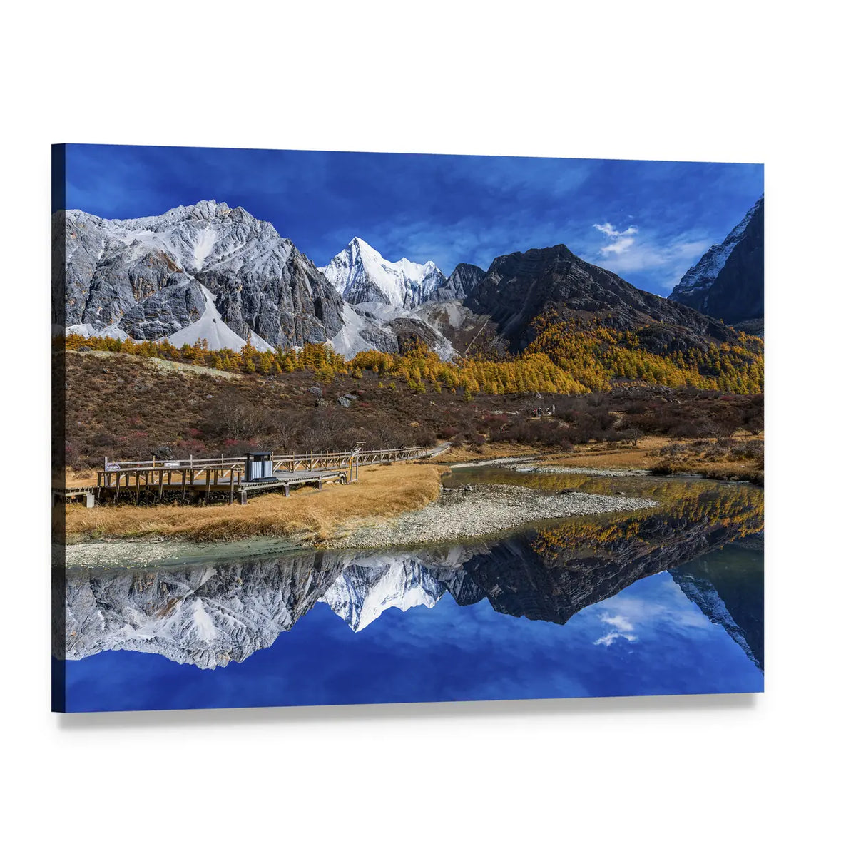 Yading National Reserve Lake Reflection Canvas Wall Art, single panel gallery wrapped canvas, angled product view