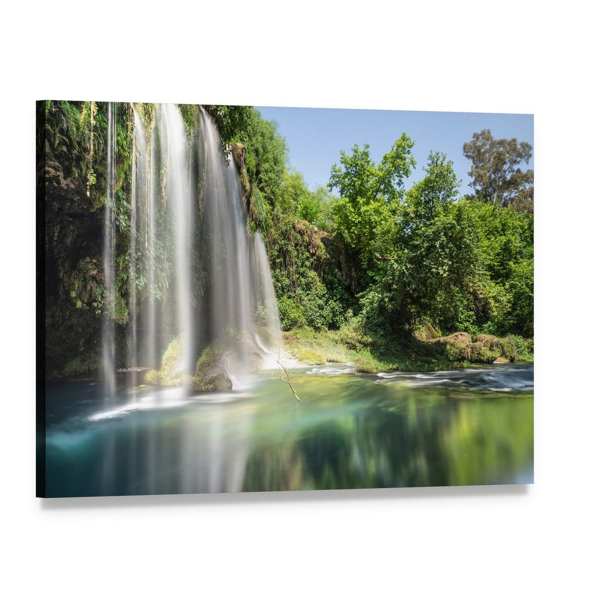Lush Green Waterfall with Long Exposure Canvas Wall Art, single panel gallery wrapped canvas, angled product view