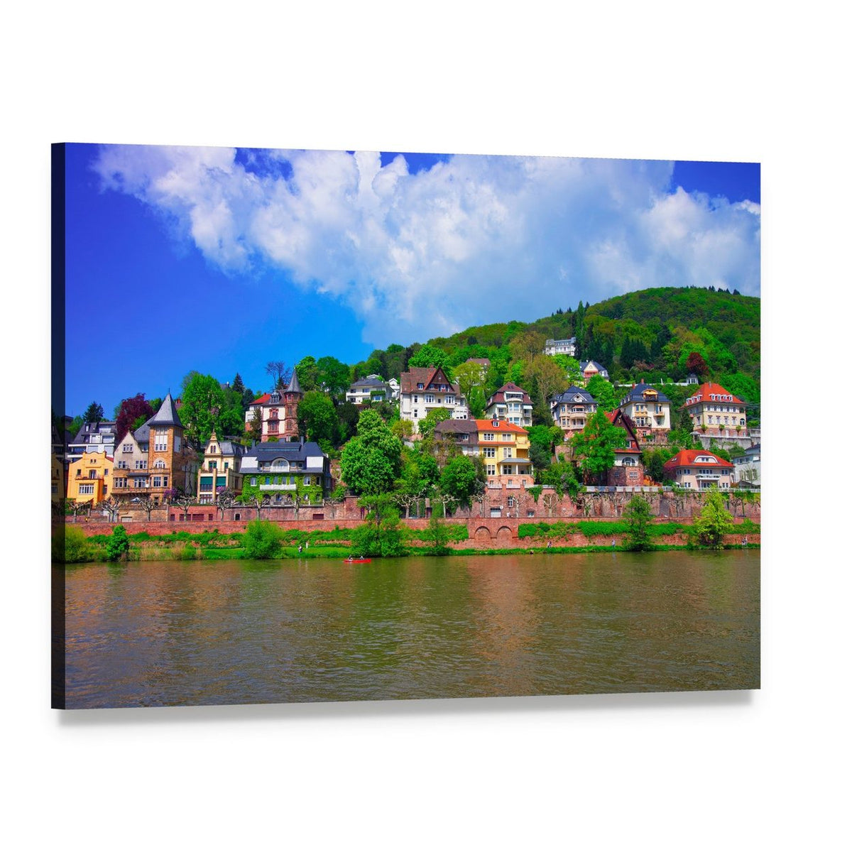 Neckar River Quay Scene Canvas Wall Art, single panel gallery wrapped canvas, angled product view