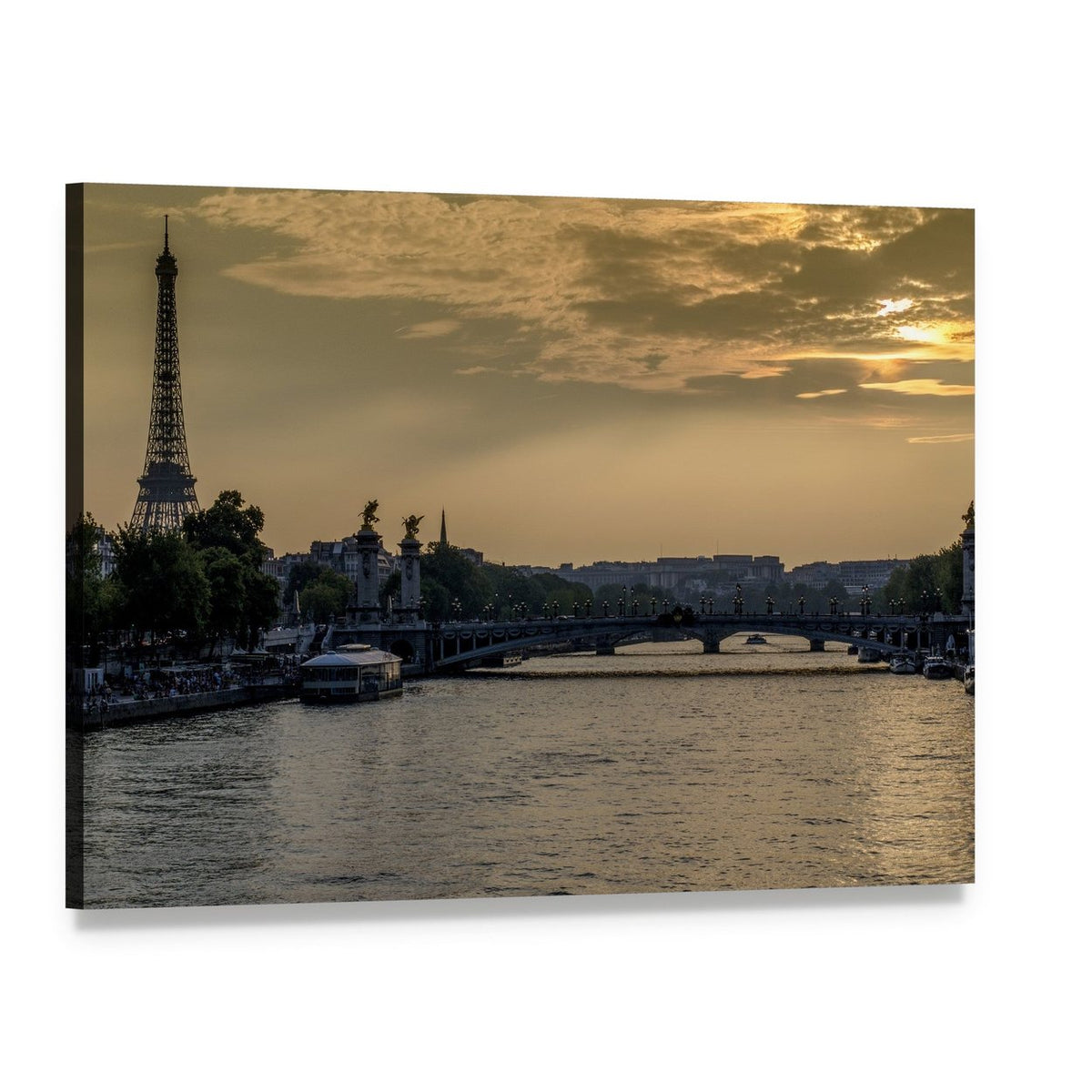 Seine River at Sunset, Paris Canvas Wall Art, single panel gallery wrapped canvas, angled product view