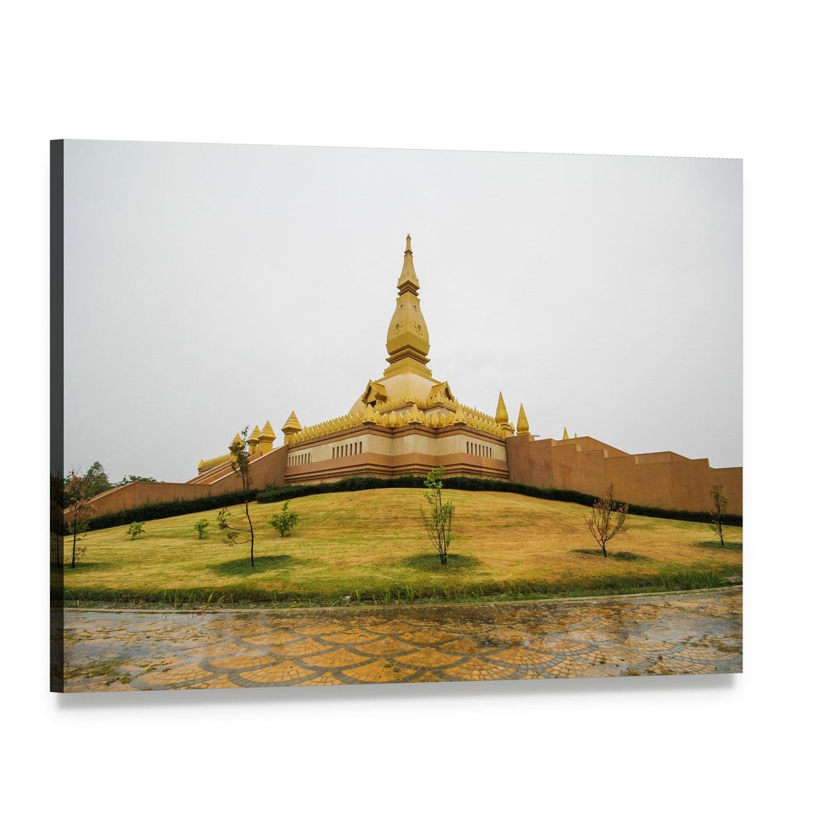 Golden Pagoda at Chedi Maha Mongkol Bua Canvas Wall Art, single panel gallery wrapped canvas, angled product view