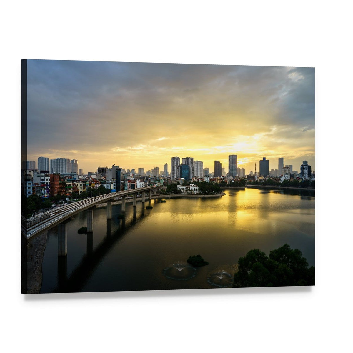 Hanoi Skyline Over Hoang Cau Lake Canvas Wall Art, single panel gallery wrapped canvas, angled product view