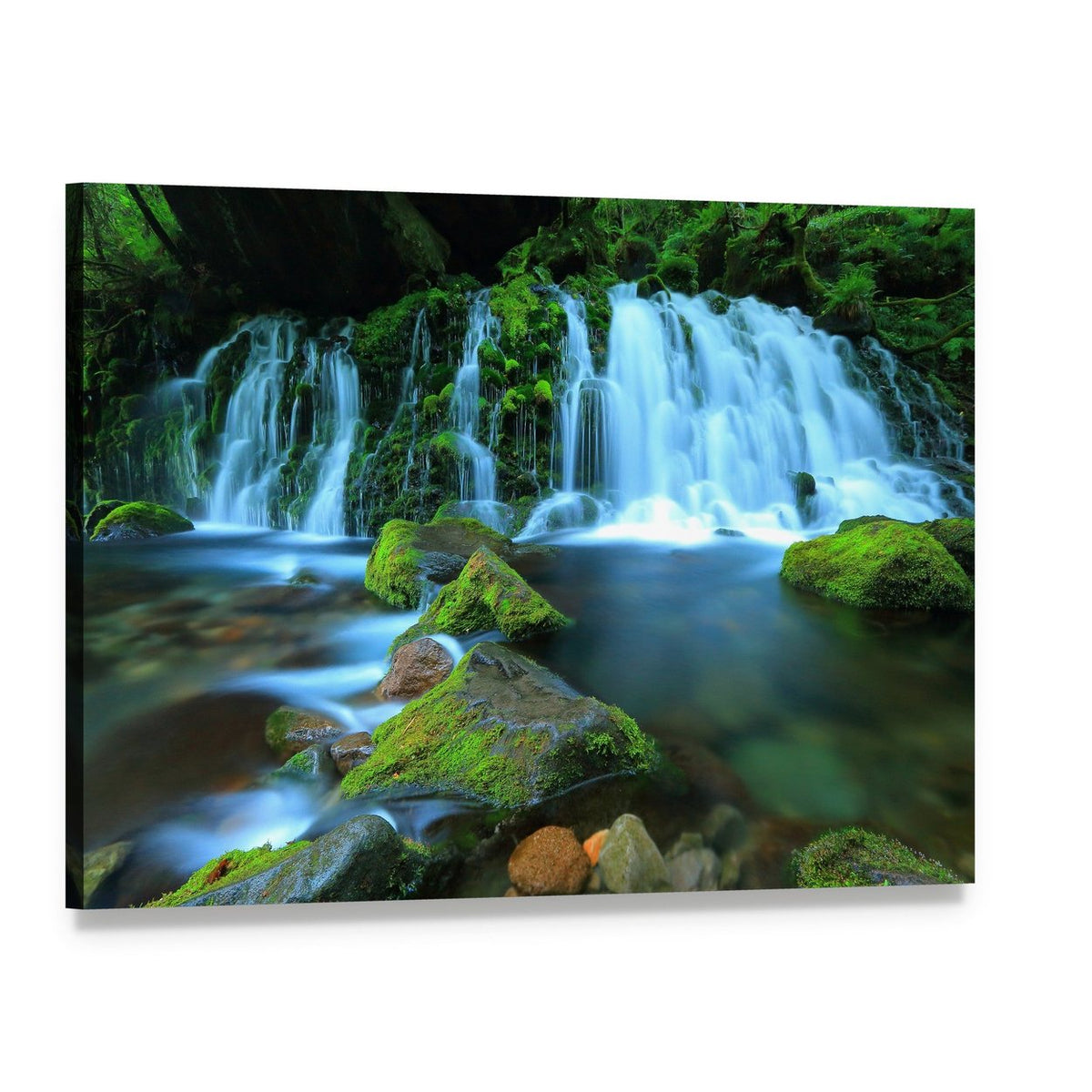 Xia Yuan Waterfall Canvas Wall Art, single panel gallery wrapped canvas, angled product view