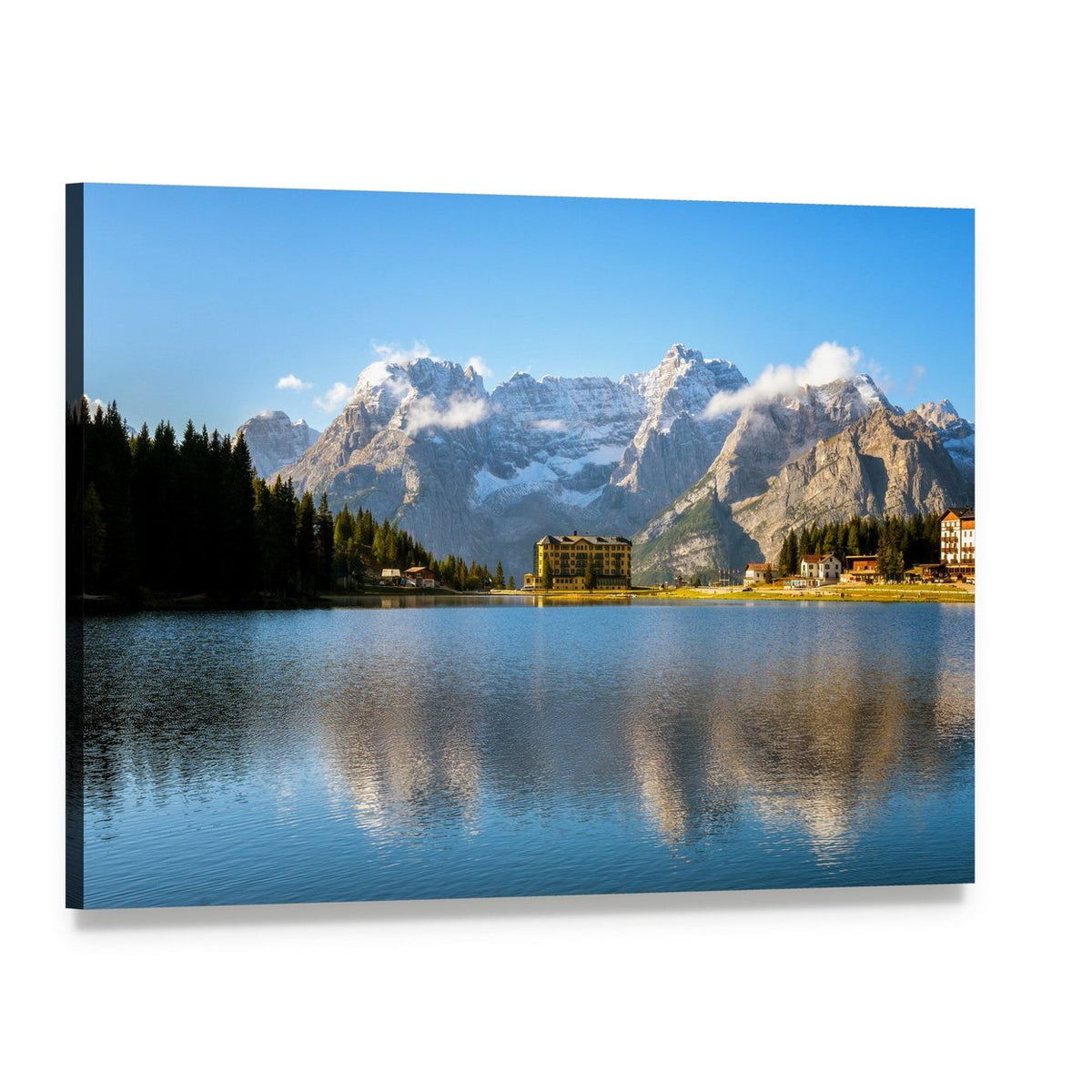 Lake Misurina and the Dolomites Canvas Wall Art, single panel gallery wrapped canvas, angled product view