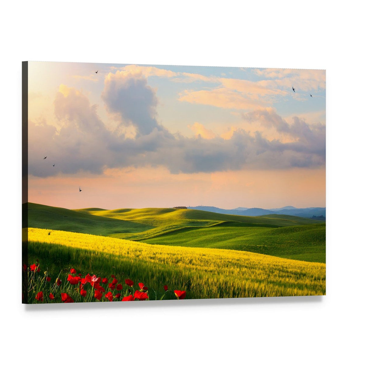 Italian Countryside at Golden Hour Canvas Wall Art, single panel gallery wrapped canvas, angled product view
