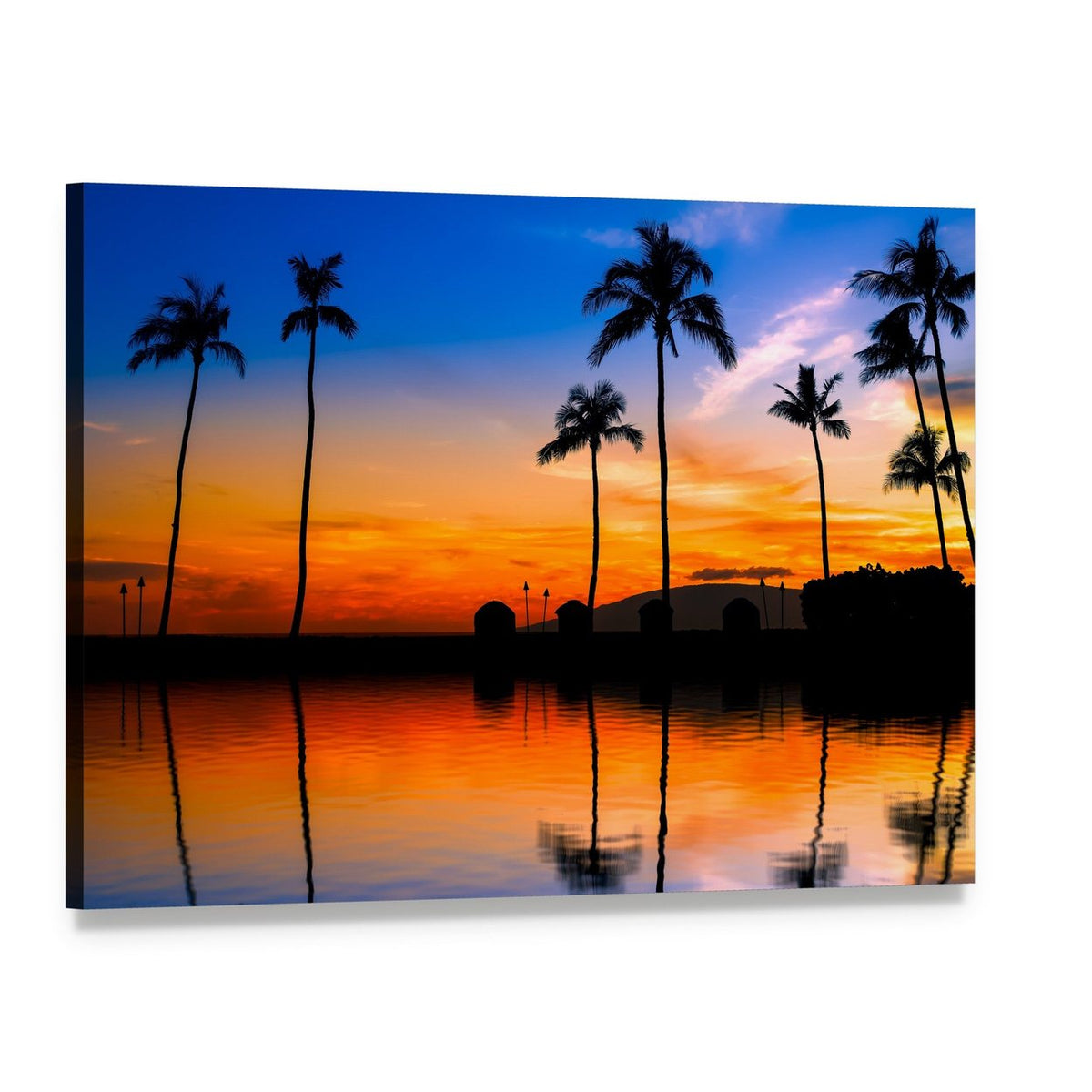 Palm Trees at Sunset Over Ocean Canvas Wall Art, single panel gallery wrapped canvas, angled product view