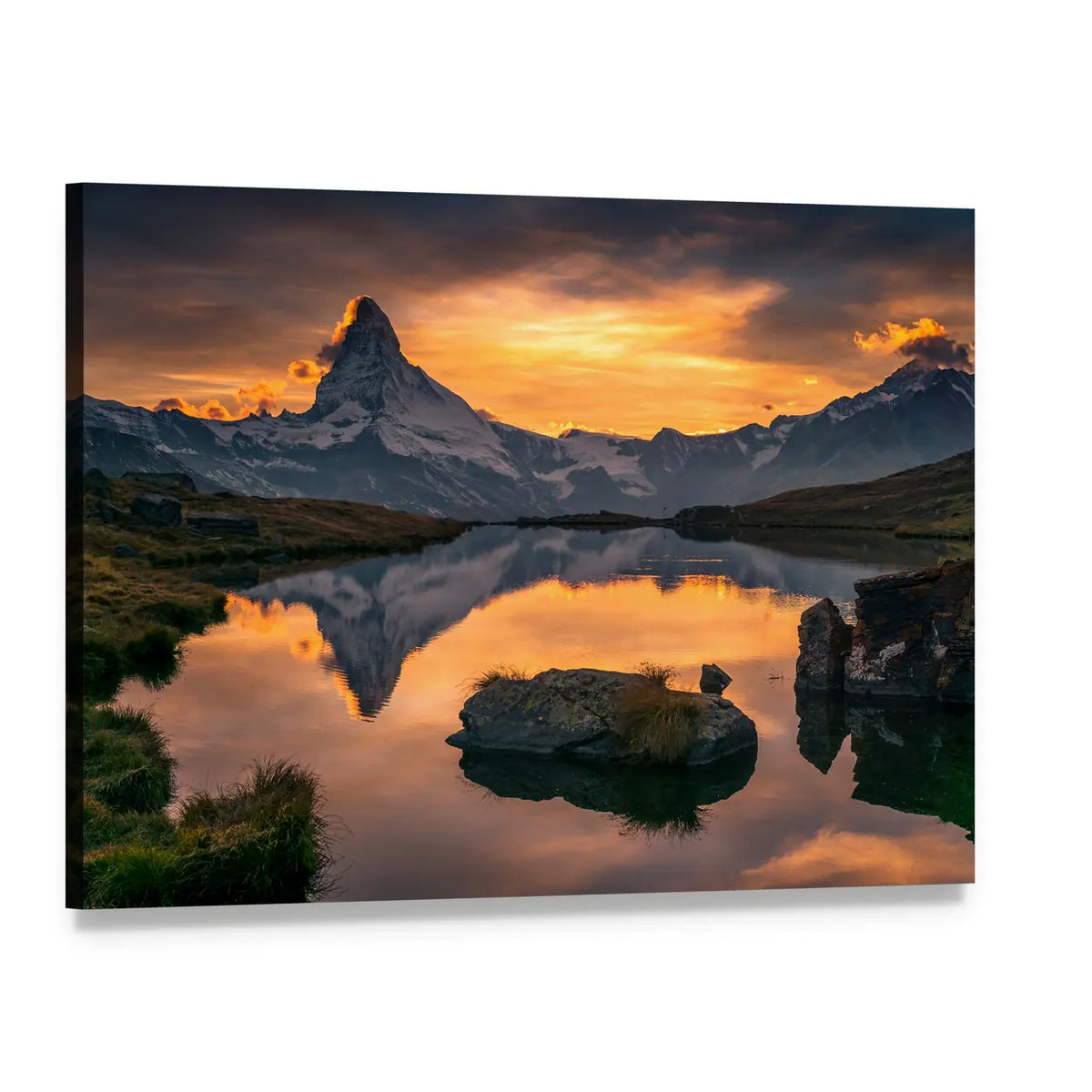 Matterhorn at Sunset Canvas Wall Art, single panel gallery wrapped canvas, angled product view