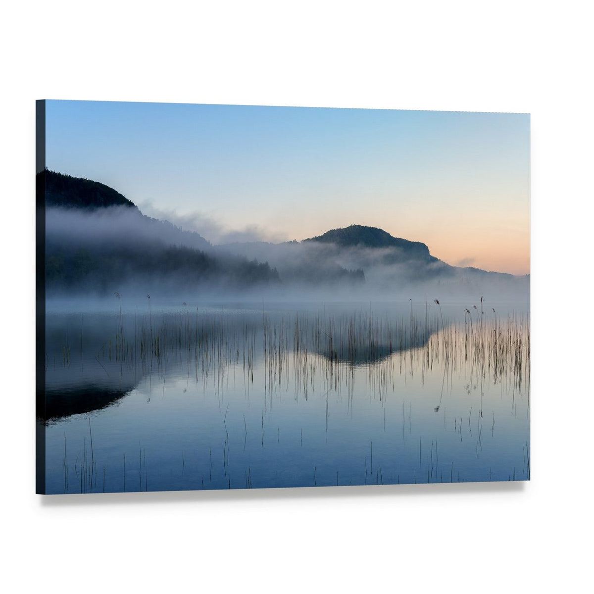 Fog on Lake Ilay Canvas Wall Art, single panel gallery wrapped canvas, angled product view