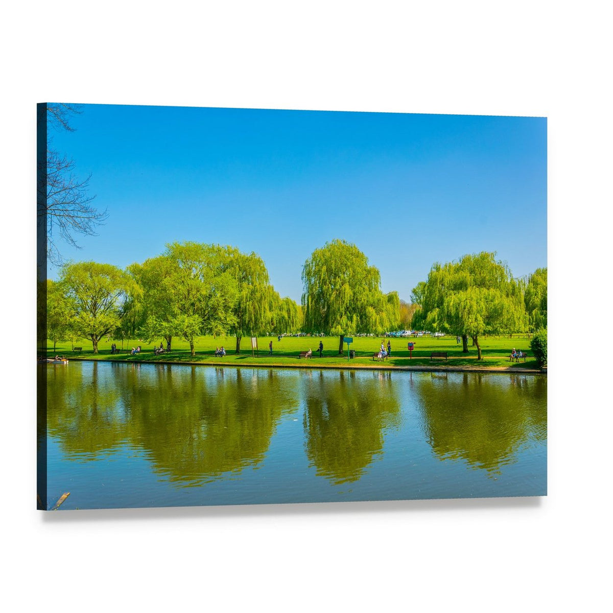 Riverside Promenade with Willow Trees Canvas Wall Art, single panel gallery wrapped canvas, angled product view