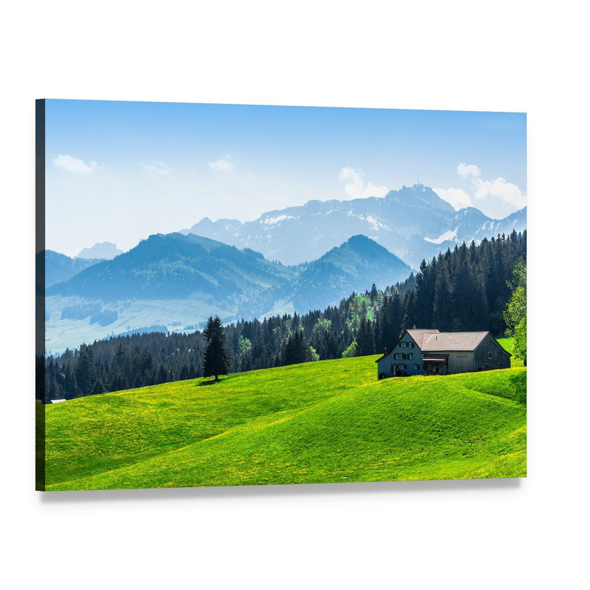 Alpine Landscape with Saentis Peak Canvas Wall Art, single panel gallery wrapped canvas, angled product view