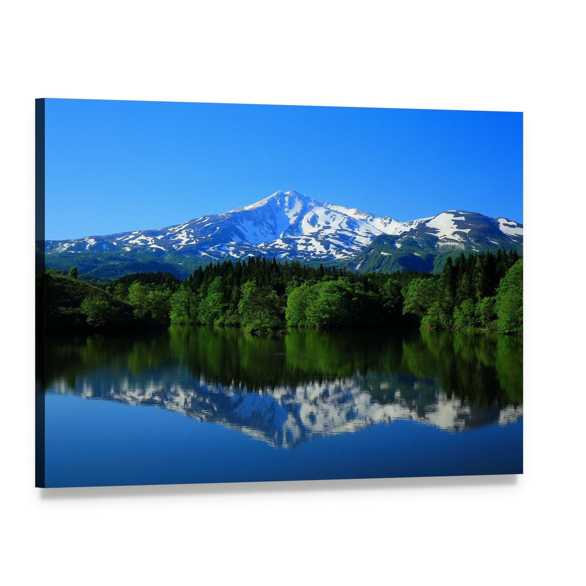 Green Mountain Reflected in Calm Lake Canvas Wall Art, single panel gallery wrapped canvas, angled product view