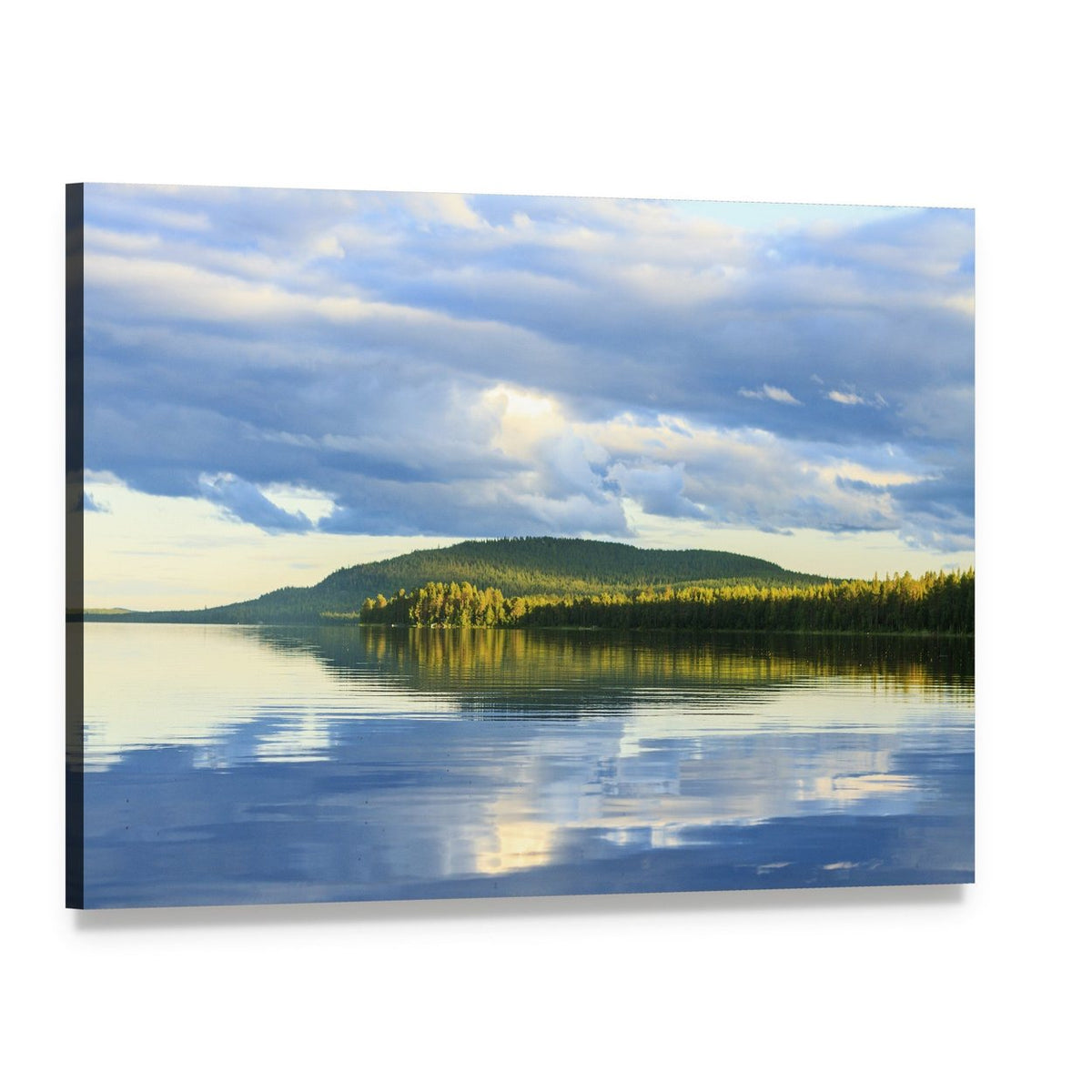 Lake with Striking Cloud Reflections Canvas Wall Art, single panel gallery wrapped canvas, angled product view