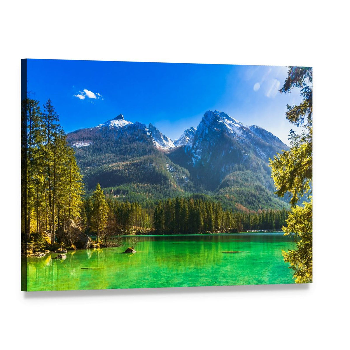 Hintersee Lake with Snow-capped Mountains Canvas Wall Art, single panel gallery wrapped canvas, angled product view