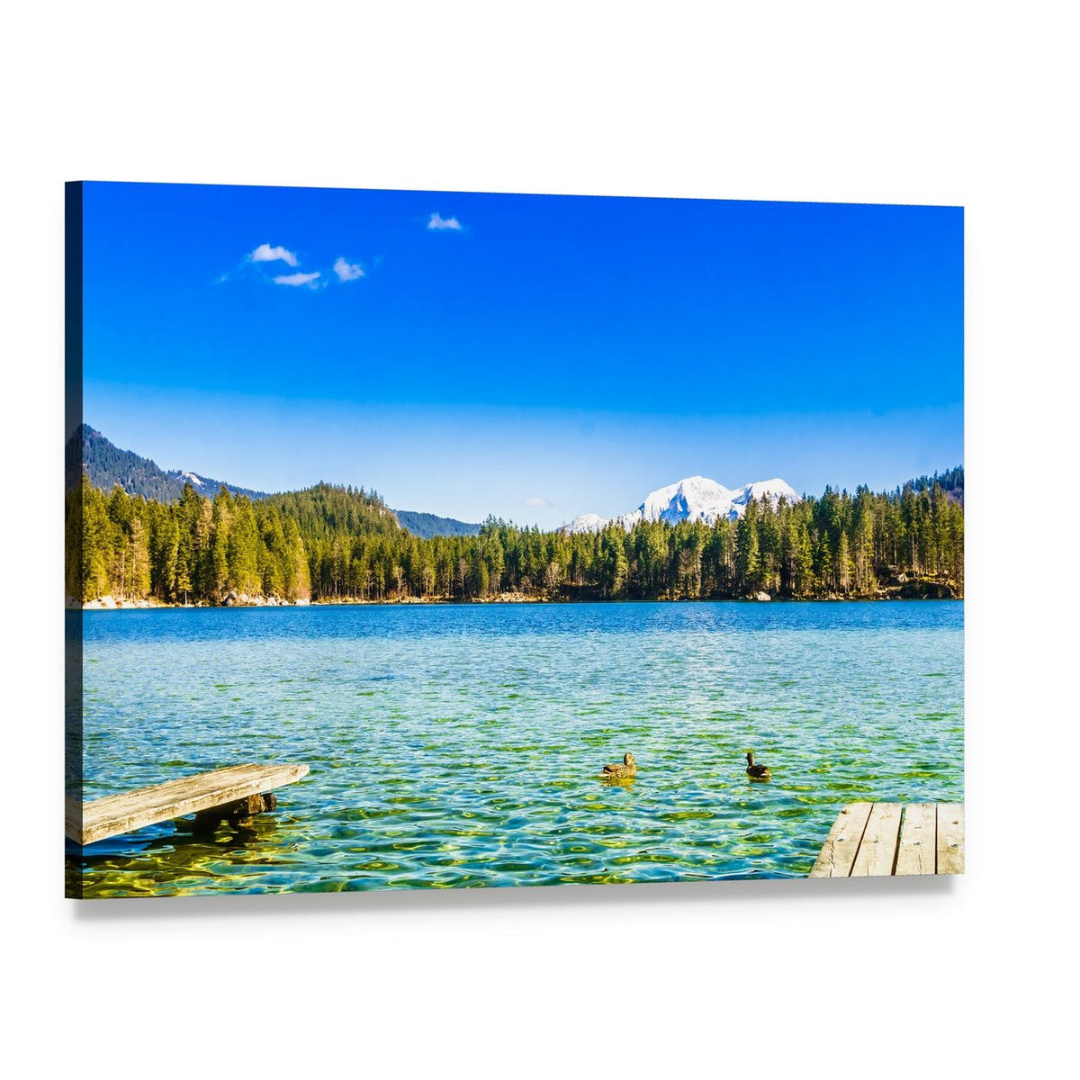 Lake Hintersee Landscape Canvas Wall Art, single panel gallery wrapped canvas, angled product view