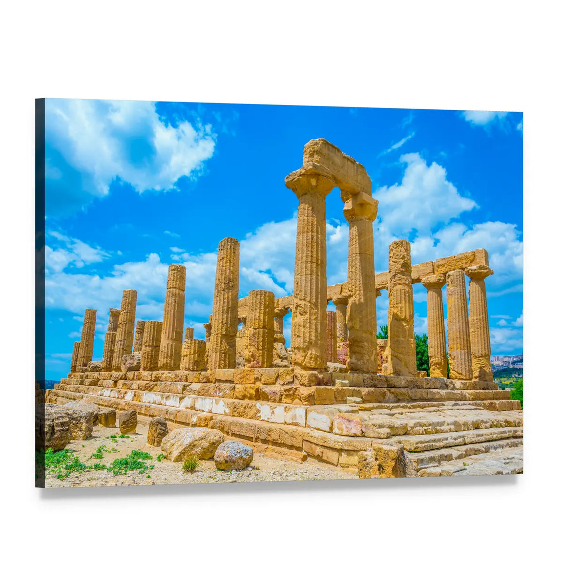 Temple of Juno in Italy Canvas Wall Art, single panel gallery wrapped canvas, angled product view