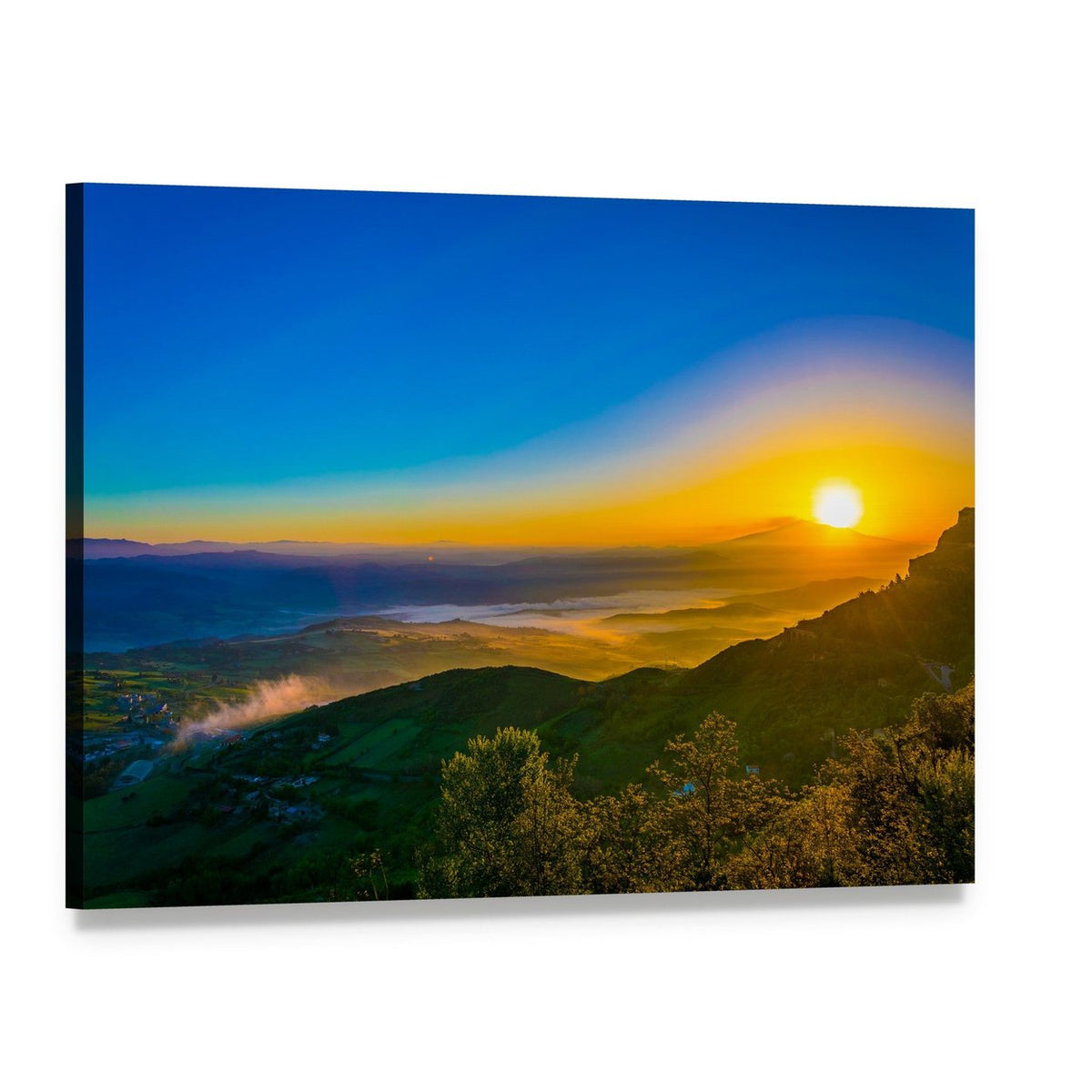 Sunrise Over Valley in Central Sicily Canvas Wall Art, single panel gallery wrapped canvas, angled product view