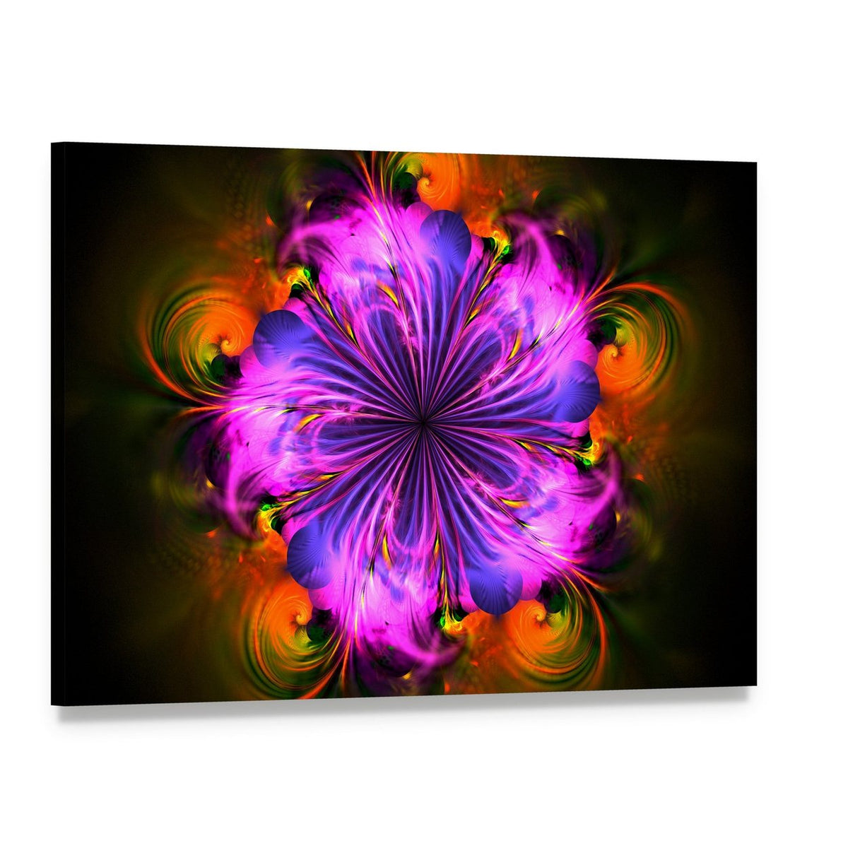 Vibrant Fractal Flower Canvas Wall Art, single panel gallery wrapped canvas, angled product view