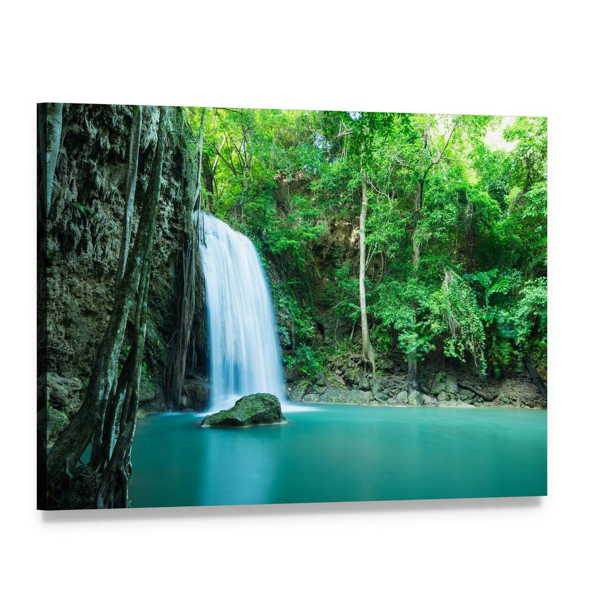 Erawan Tropical Waterfall Canvas Wall Art, single panel gallery wrapped canvas, angled product view