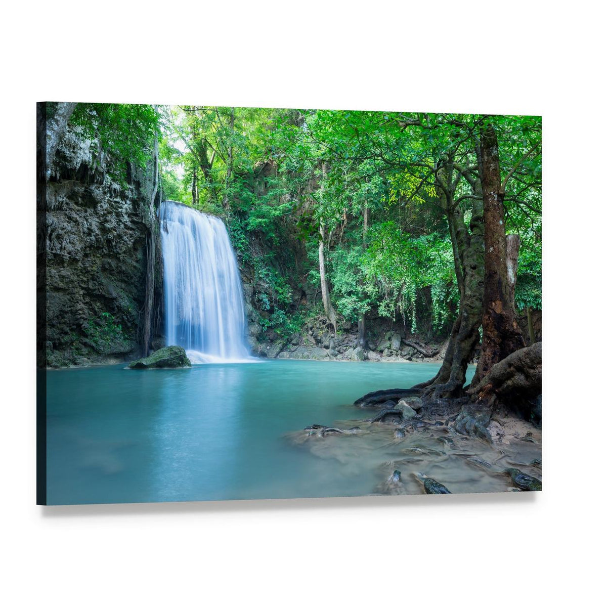 Tropical Erawan Waterfall Canvas Wall Art, single panel gallery wrapped canvas, angled product view