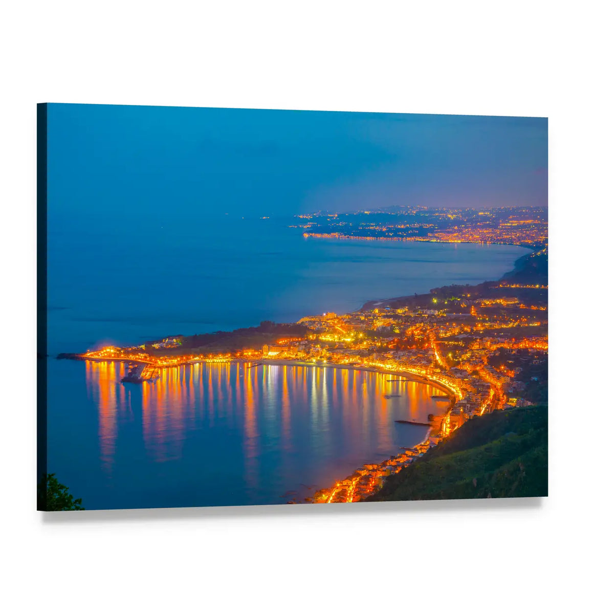 Sicilian Coastline at Twilight Canvas Wall Art, single panel gallery wrapped canvas, angled product view