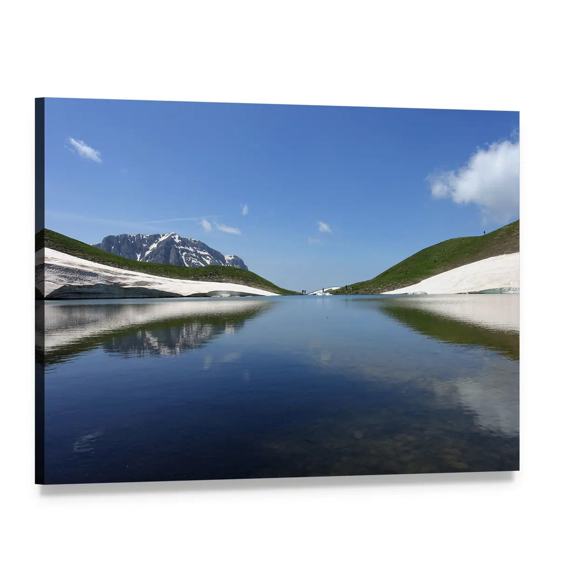 Dragon Lake Mountain Reflection Canvas Wall Art, single panel gallery wrapped canvas, angled product view