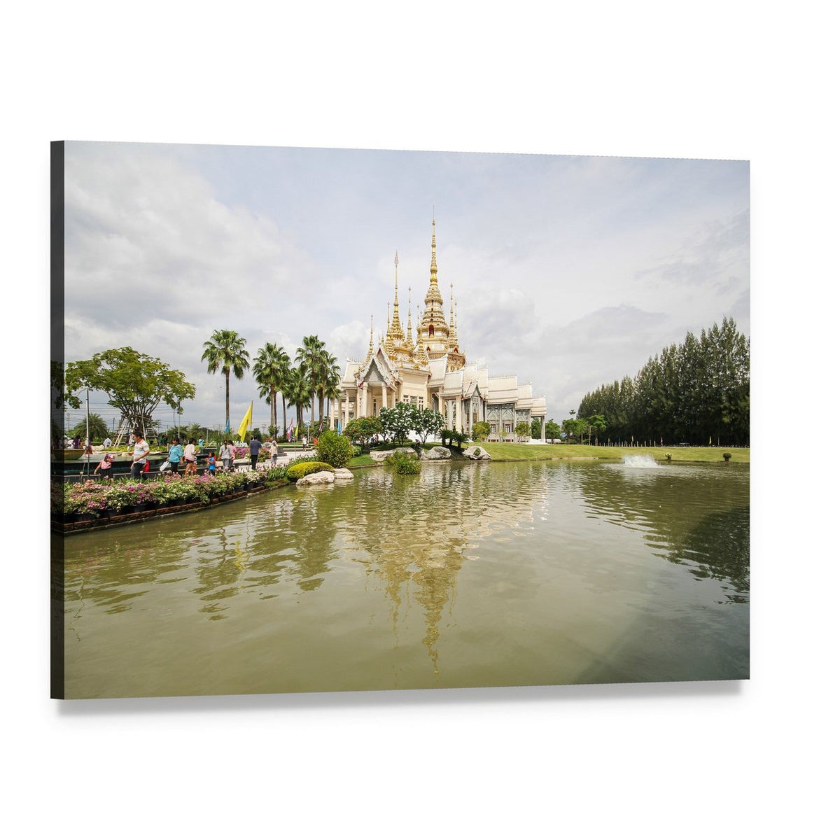 Wat Non Kum Temple Reflection Canvas Wall Art, single panel gallery wrapped canvas, angled product view