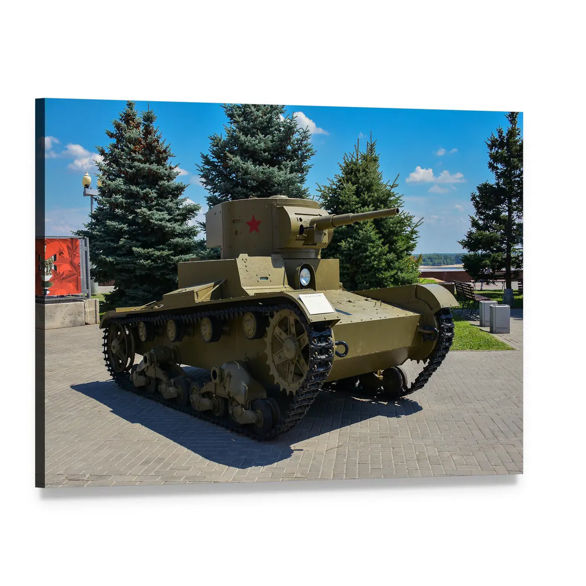 Russian Tank with Red Star Canvas Wall Art, single panel gallery wrapped canvas, angled product view