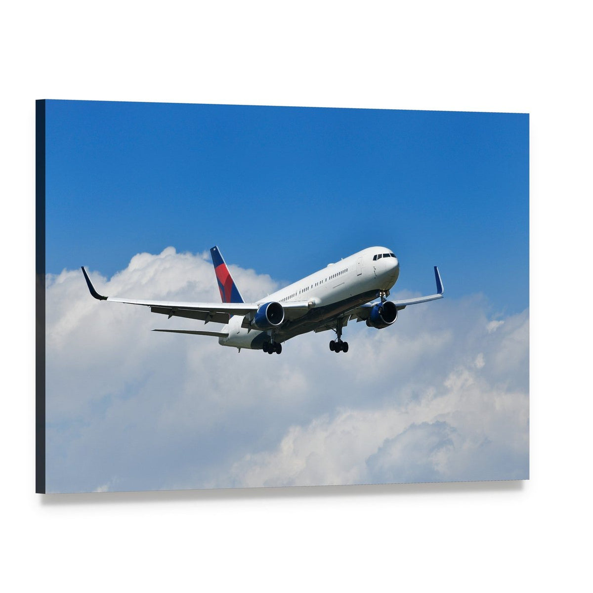 Delta Airplane Approaching Canvas Wall Art, single panel gallery wrapped canvas, angled product view
