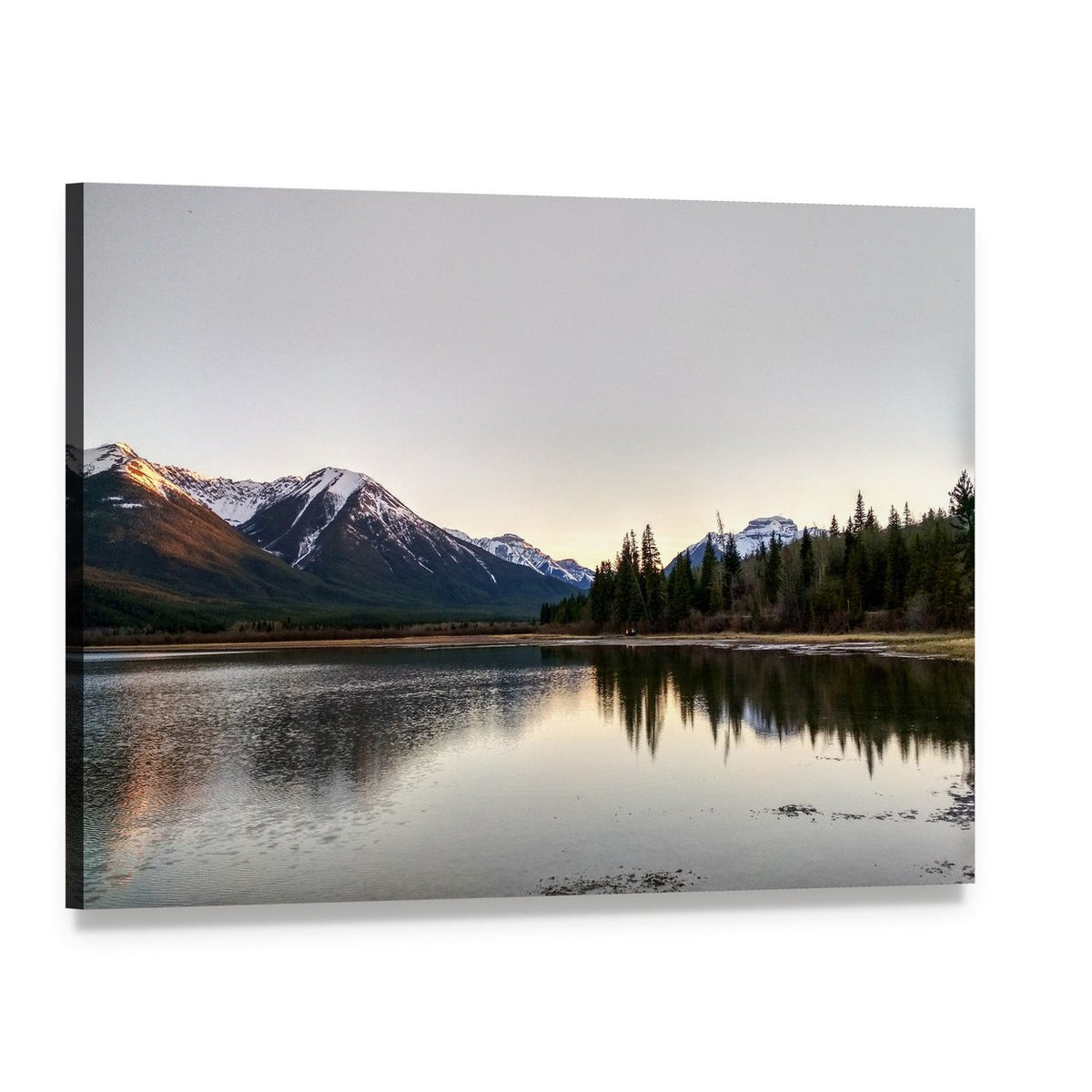 Vermillion Lake at Sunset Canvas Wall Art, single panel gallery wrapped canvas, angled product view