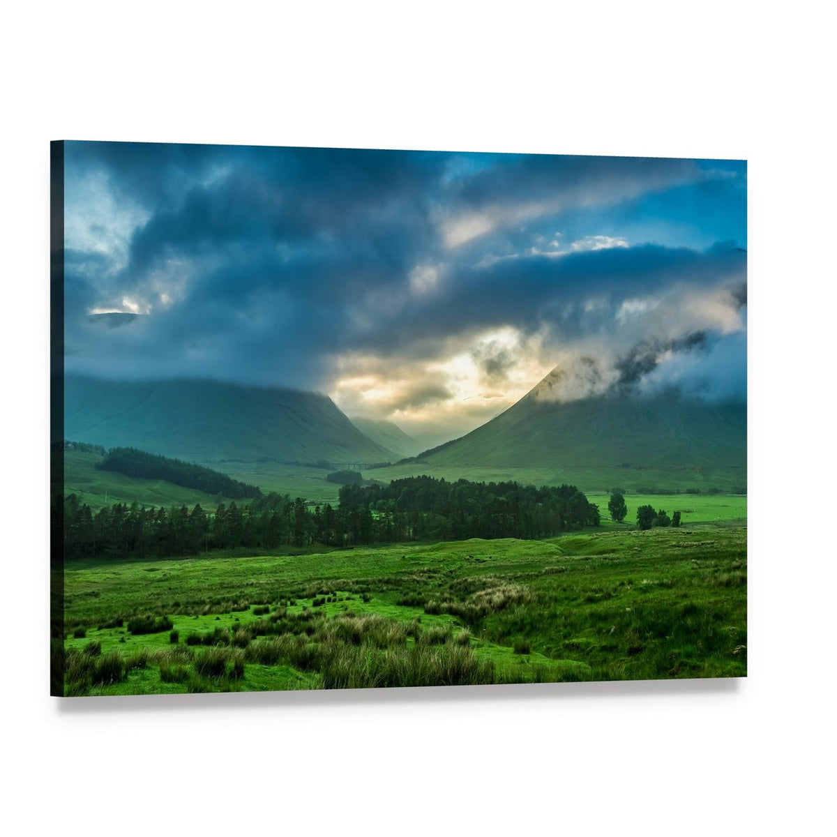 Foggy Sunset in Glencoe Canvas Wall Art, single panel gallery wrapped canvas, angled product view
