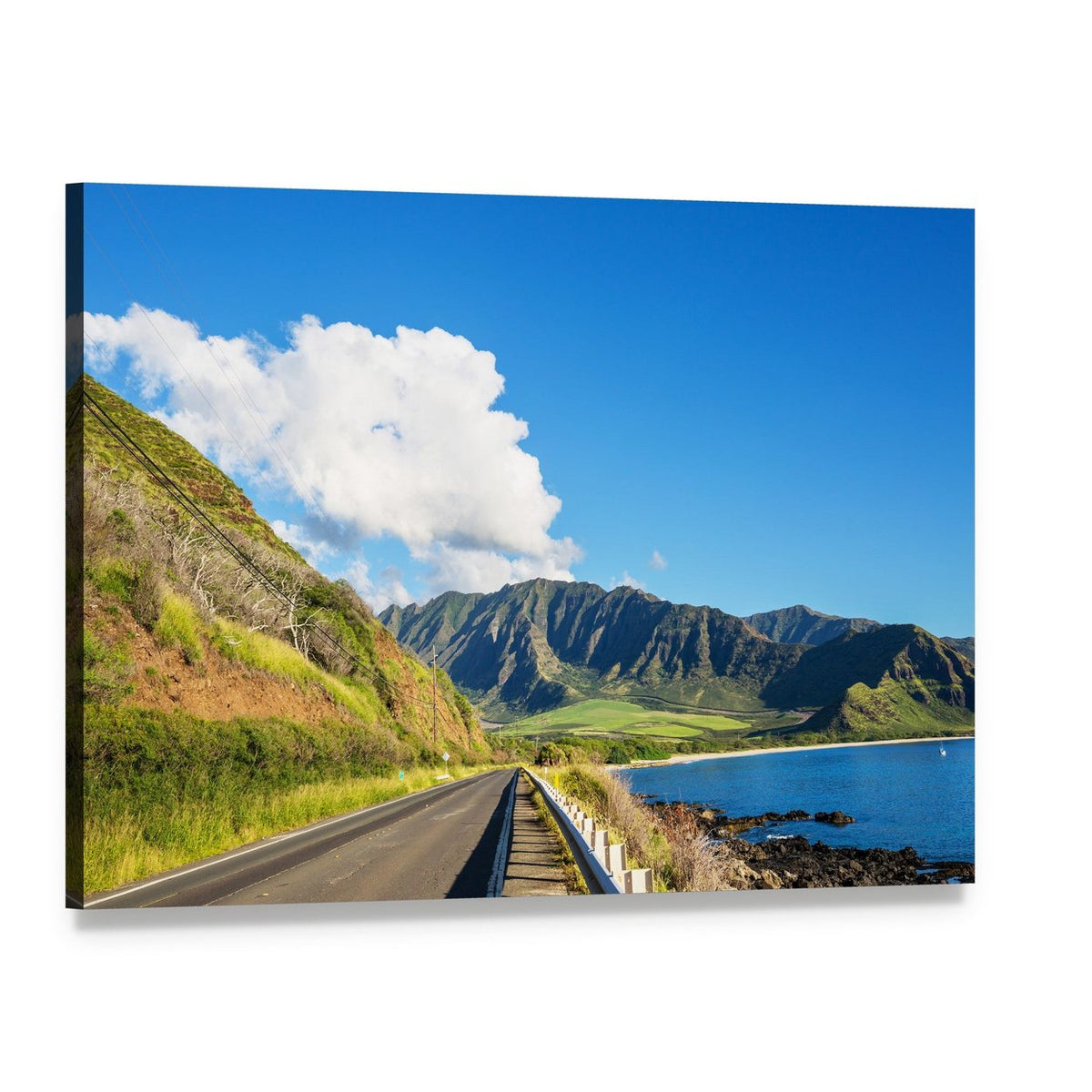 Coastal Road Near Oahu Canvas Wall Art, single panel gallery wrapped canvas, angled product view
