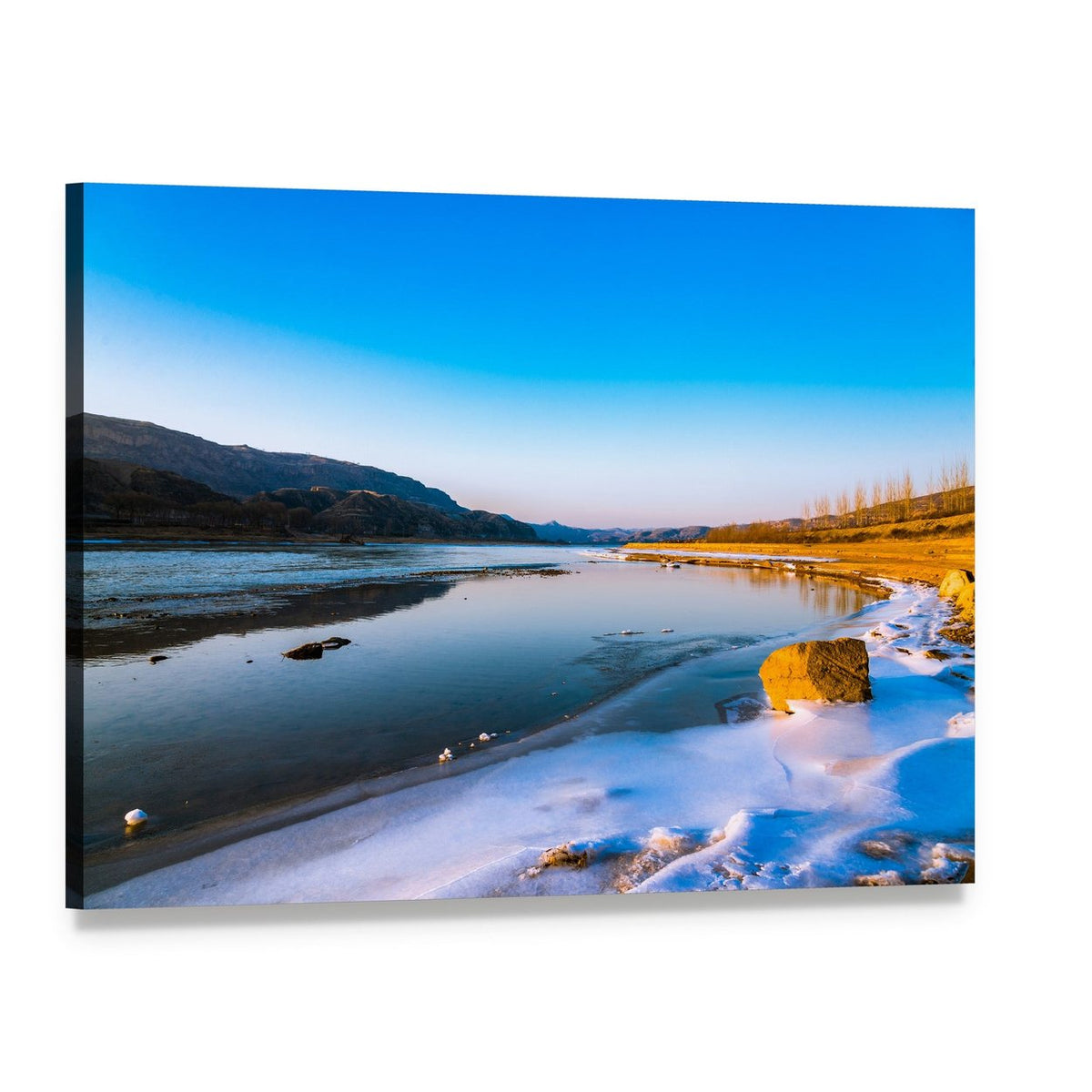 Frozen Yellow River Canvas Wall Art, single panel gallery wrapped canvas, angled product view