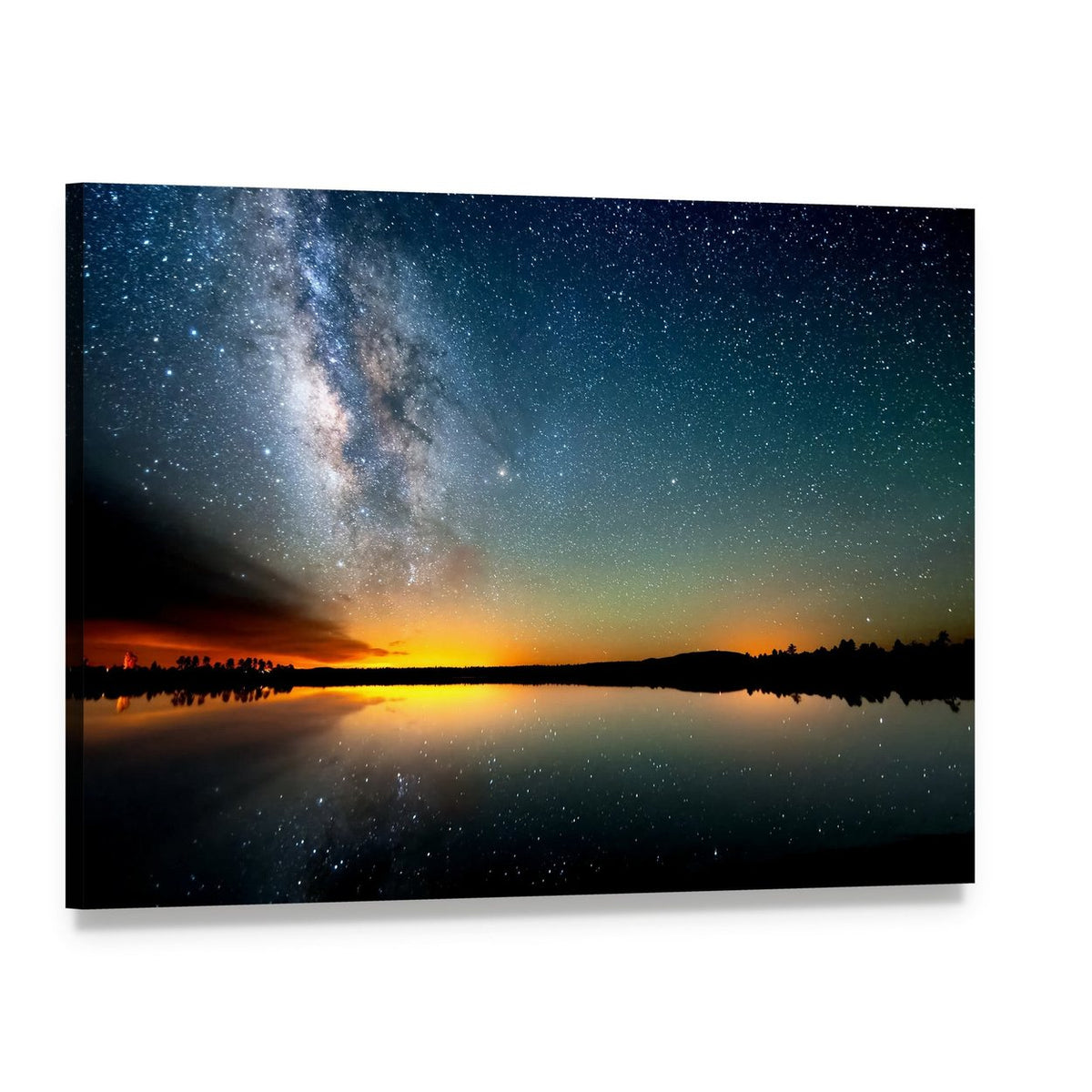 Milky Way Over Sunset Sea Canvas Wall Art, single panel gallery wrapped canvas, angled product view