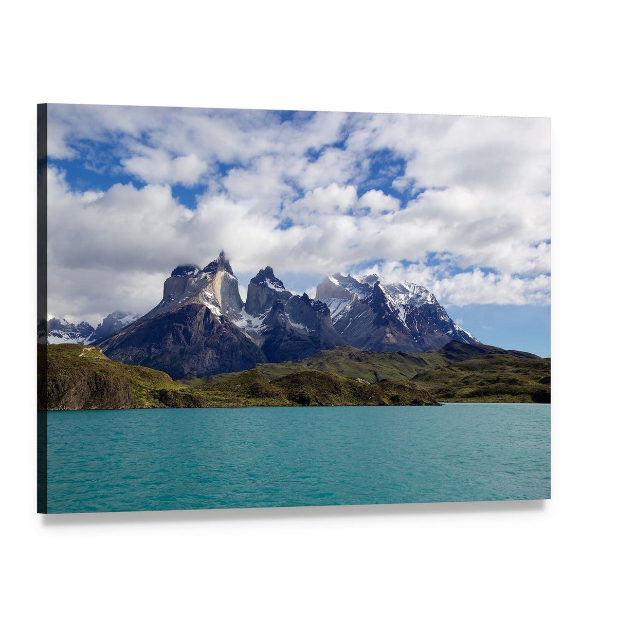 Snow-capped Peaks Above Turquoise Lake Canvas Wall Art, single panel gallery wrapped canvas, angled product view