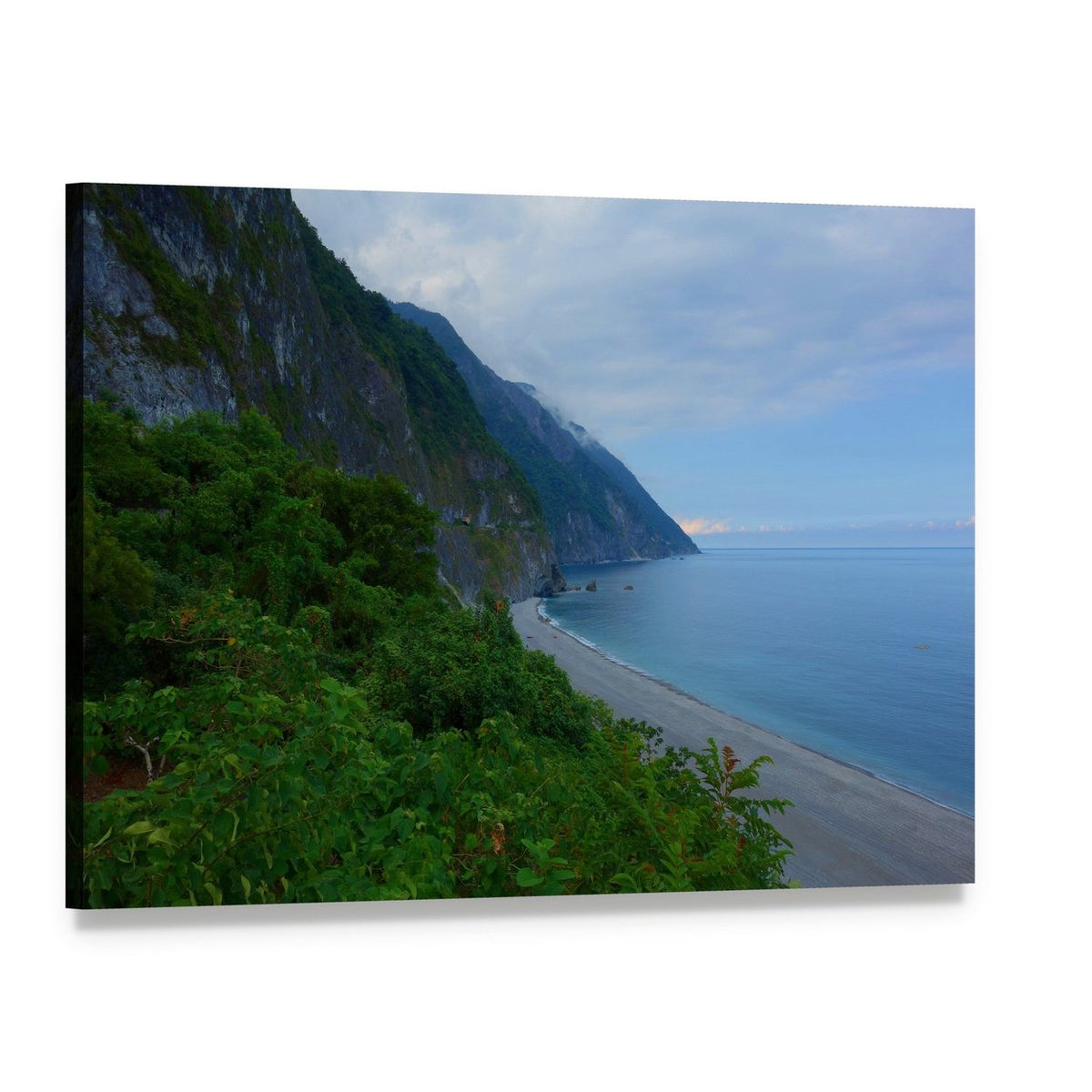 Coastal Cliffs and Pebble Beach Canvas Wall Art, single panel gallery wrapped canvas, angled product view