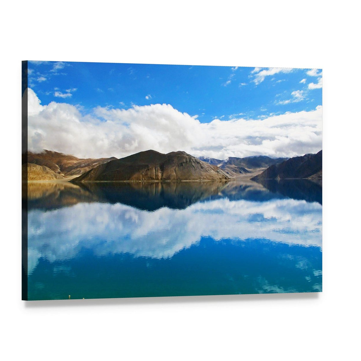Pangong Tso Lake Reflection Canvas Wall Art, single panel gallery wrapped canvas, angled product view