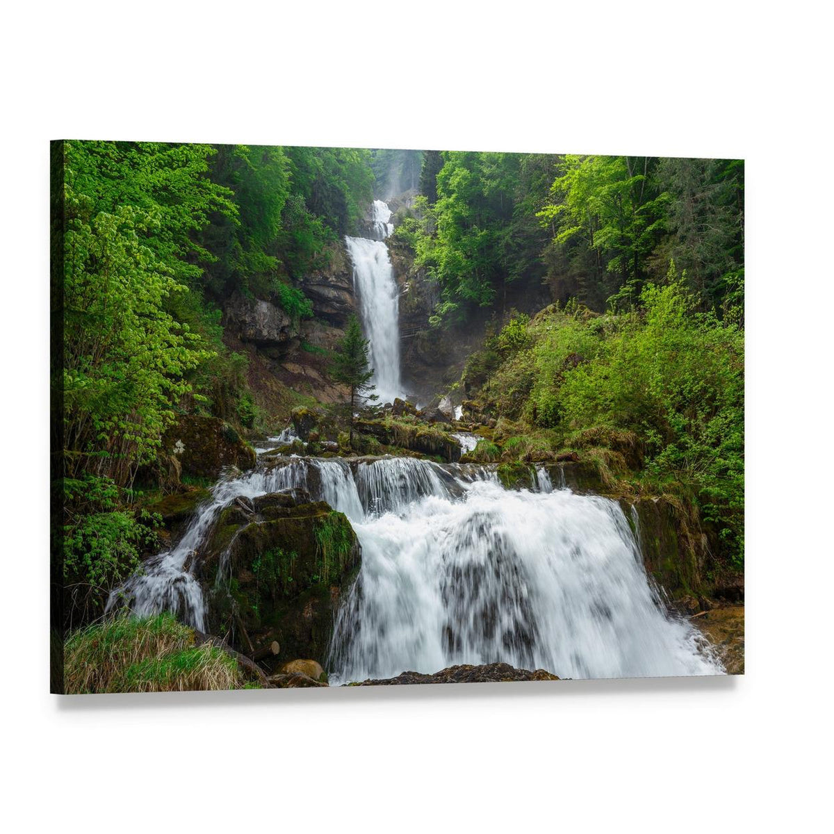 Giessbach Waterfall Canvas Wall Art, single panel gallery wrapped canvas, angled product view