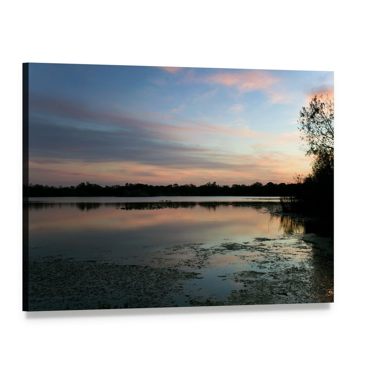 Sunset Over Secret Lake Park Canvas Wall Art, single panel gallery wrapped canvas, angled product view
